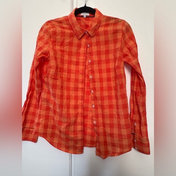 crown & ivy Tops - Crown‎ & Ivy Orange and Red Checkered Women’s Shirt